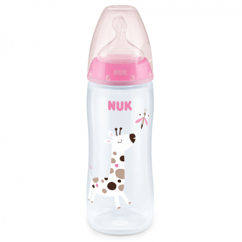 Nuk - Biberon Nuk First Choice PP 300 ml, Control Temperatura, Tetina Silicon M, 0-6 luni, Girafa