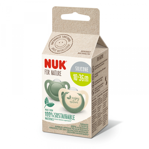 Nuk - Suzeta Nuk for Nature Silicon M3, 18-36 luni, Set 2 Bucati, Verde