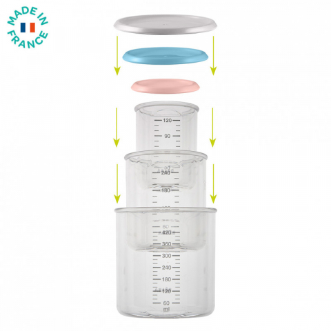 Beaba - Set 3 recipiente ermetice din Tritan 120/240/420ml - Gri