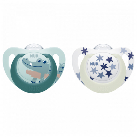 Nuk - Suzeta Nuk Star Day & Night Silicon 6-18 luni M2 Vernil, Set 2 Bucati
