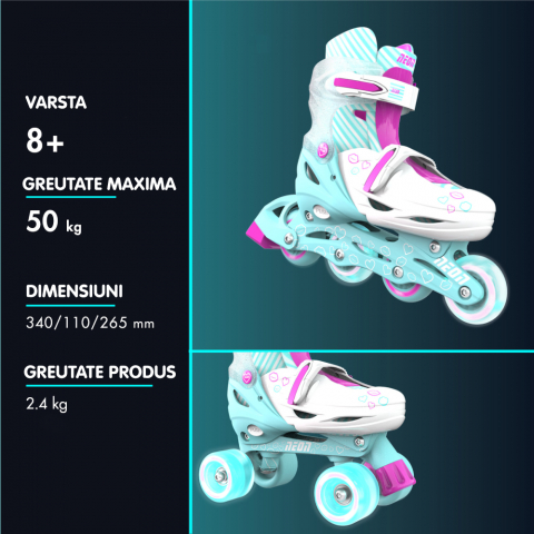 Role 2 in 1 Neon Combo Skates marime 34-37 Teal Pink [4]