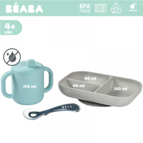Set de masa silicon cu cana Beaba Blue [4]