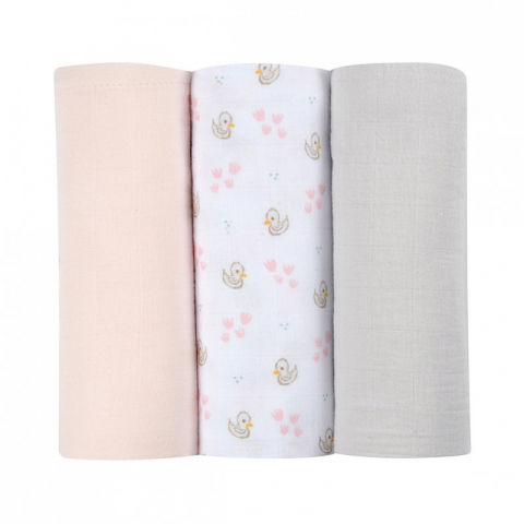 Beaba - Set 3 Museline Beaba bumbac organic 70x70 cm Swan Pink