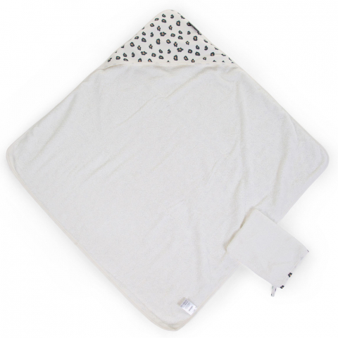 Prosop cu gluga si manusa de baie Childhome Jerse/Frotir 80x80 cm, Leopard [1]
