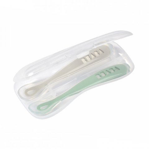 Beaba - Set 2 lingurite silicon +4 luni Beaba Sage Green