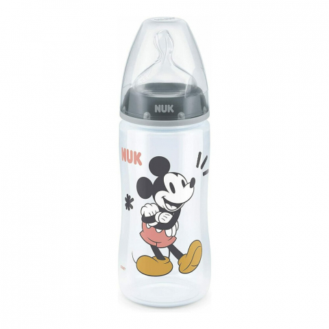 Nuk - Biberon Nuk First Choice PP 300 ml Control Temperatura Tetina Silicon M 6-18 luni Mickey Gri