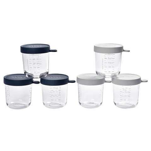 Beaba - Set 6 recipiente sticla 250ml - Bleumarin