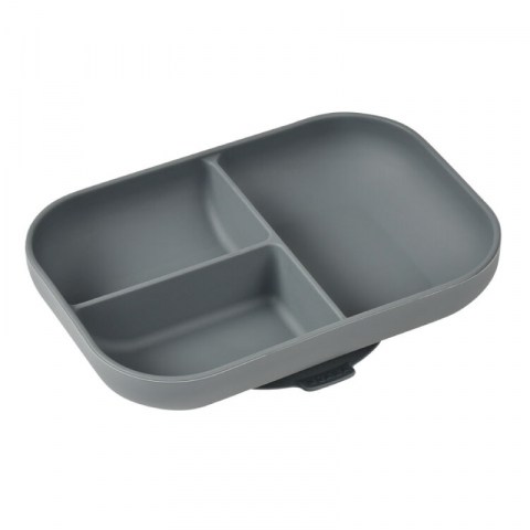 FARFURII SI BOLURI PENTRU BEBELUȘI - Farfurie compartimentata din silicon cu ventuza Beaba Mineral Grey