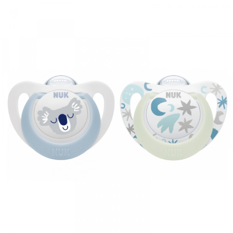 Nuk - Suzeta Nuk Star Day & Night Silicon 0-6 luni M1 Bleu, Set 2 Bucati