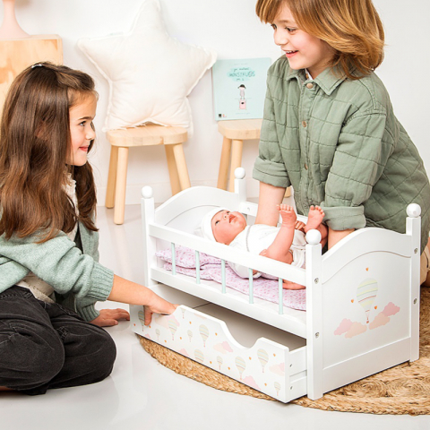 Pat din lemn cu sertar pentru papusi Arias Firenze, 52.5x29.50x32 cm [2]