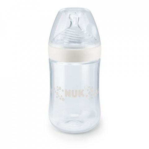 Nuk - Biberon Nuk Nature Sense Alb 260 Ml Tetina Silicon Orificiu M 6-18 luni