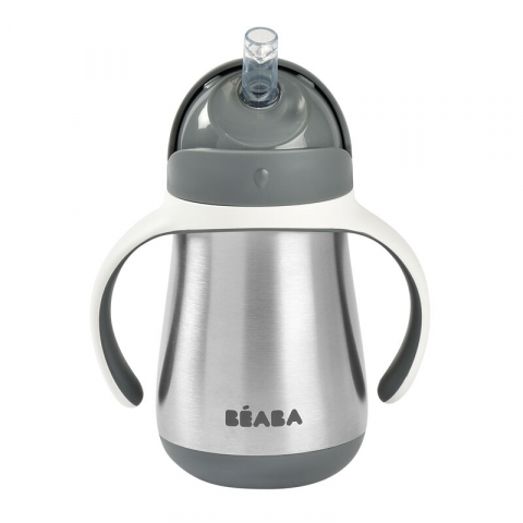 Beaba - Cana cu pai din inox Beaba 250 ml Mineral Grey