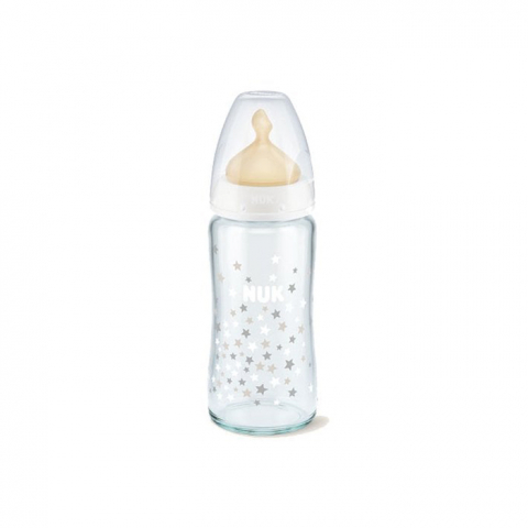 Nuk - Biberon Nuk First Choice Plus Sticla 240 ml Tetina Latex M 0-6 luni Stelute