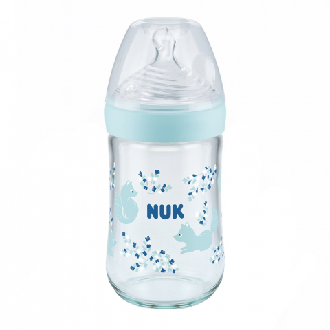 Nuk - Biberon Nuk Nature Sense Sticla 240 ml Control Temperatura Tetina Silicon M 6-18 luni Turcoaz