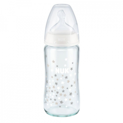 Nuk - Biberon Nuk First Choice Sticla 240 ml Control Temperatura Tetina Silicon M 0-6 luni Alb