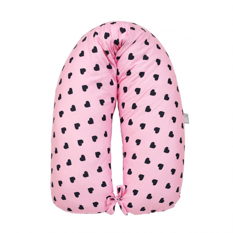 Fiki Miki - Perna Gravida 3 in 1 Husa Bumbac Model Roz cu Inimioare 165 cm