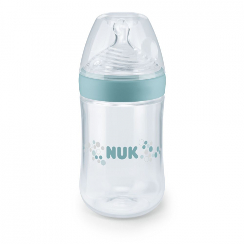 Nuk - Biberon Nuk Nature Sense Vernil 260 Ml Tetina Silicon Orificiu M 6-18 luni