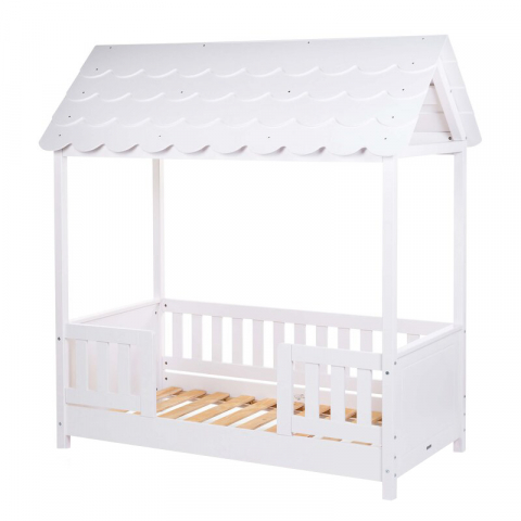Mobilier si decoratiuni - Pat Casuta Childhome cu protectii laterale 70x140 cm Lemn Alb