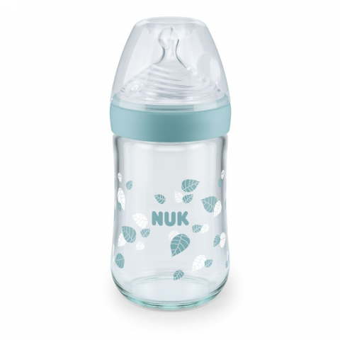 Nuk - Biberon Nuk Nature Sense Sticla 240 Ml Tetina Silicon Orificiu M 0-6 luni Vernil