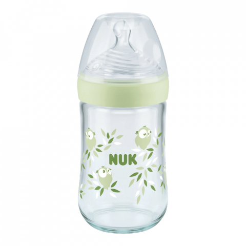 Nuk - Biberon Nuk Nature Sense Sticla 240 ml Control Temperatura Tetina Silicon M 6-18 luni Verde
