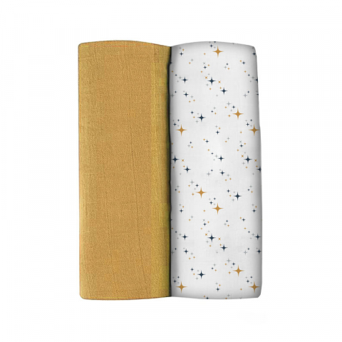 Beaba - Set 2 Museline Beaba bumbac 120x120 cm Honey Yellow/Starry Night