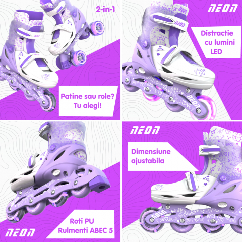 Role 2 in 1 Neon Combo Skates marime 34-37 Purple [3]