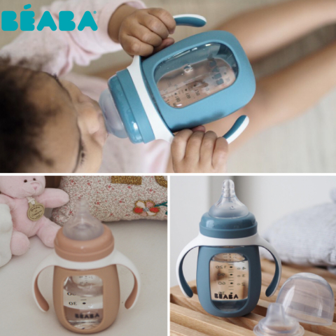 Biberon de invatare 2 in 1 din Sticla Beaba 210 ml Mineral Grey [4]