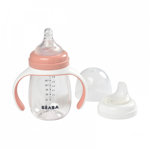 Beaba - Biberon de invatare 2 in 1 din Tritan Beaba 210 ml Old Pink