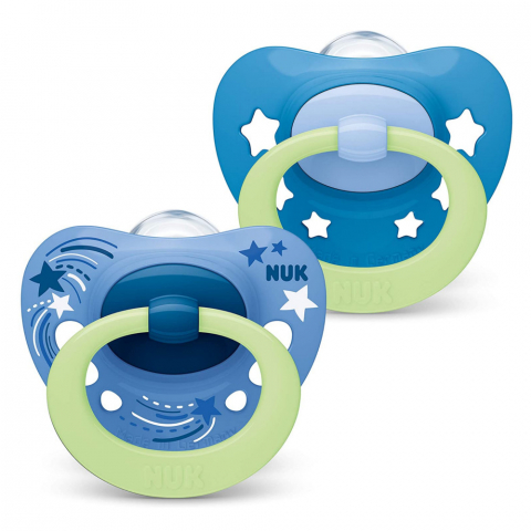 Nuk - Suzeta Nuk Signature Night Silicon M3 Albastru 18-36 luni Set 2 Bucati