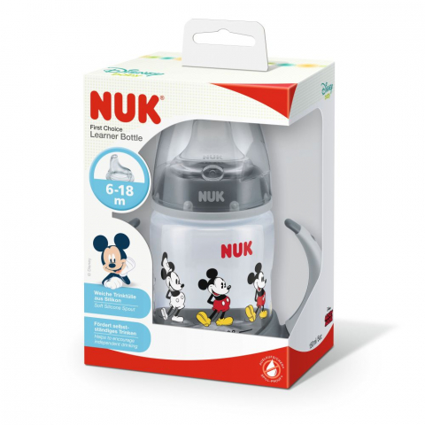 Biberon Nuk First Choice 150ml Cu Toarte Si Adaptor Din Silicon Mickey Gri 6 luni+ [1]