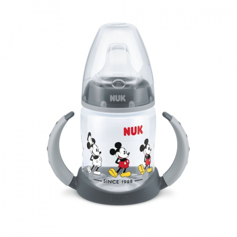 Nuk - Biberon Nuk First Choice 150ml Cu Toarte Si Adaptor Din Silicon Mickey Gri 6 luni+