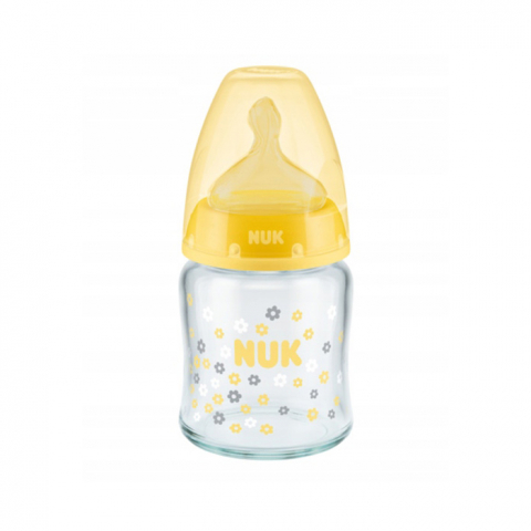 Nuk - Biberon Nuk First Choice Plus Sticla 120 ml Tetina Latex M 0-6 luni Galben