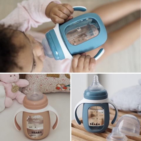 Biberon de invatare 2 in 1 din Sticla Beaba 210 ml Windy Blue [5]