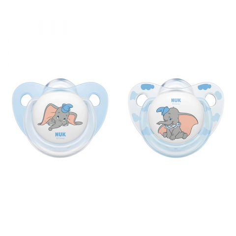 Nuk - Suzeta Nuk Disney Dumbo Silicon M1 Bleu 0-6 luni, Set 2 Bucati