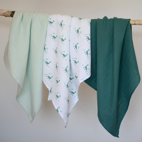 Set 3 Museline Beaba bumbac organic 70x70 cm Jurassic Green [2]