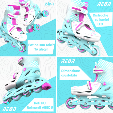 Role 2 in 1 Neon Combo Skates marime 34-37 Teal Pink [3]