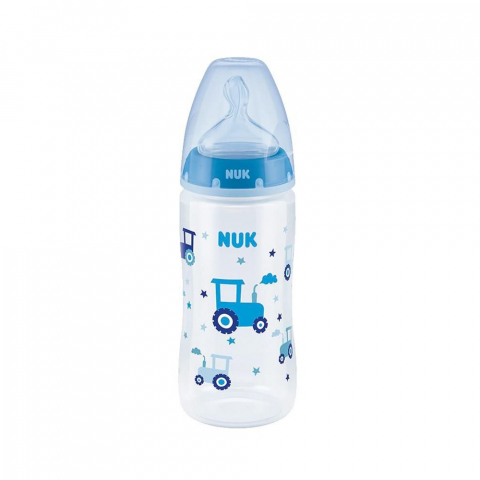 Nuk - Biberon Nuk First Choice Plus Control Temperatura 300 ml Tetina Silicon M 0-6 luni Albastru