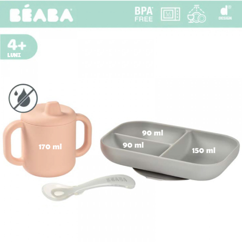 Set de masa silicon cu cana Beaba Old Pink [6]