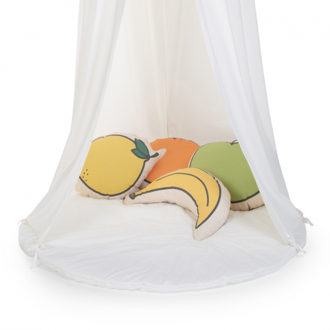 Cort cu baldachin + saltea de joaca Childhome 120x120x230 cm, Jerse Alb [1]