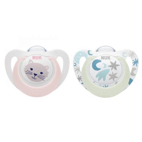 Nuk - Suzeta Nuk Star Day & Night Silicon 0-6 luni M1 Roz, Set 2 Bucati