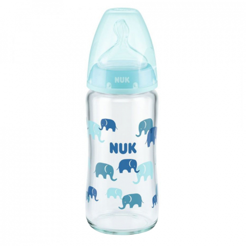 Nuk - Biberon Nuk First Choice Sticla 240 ml Control Temperatura Tetina Silicon M 0-6 luni Bleu