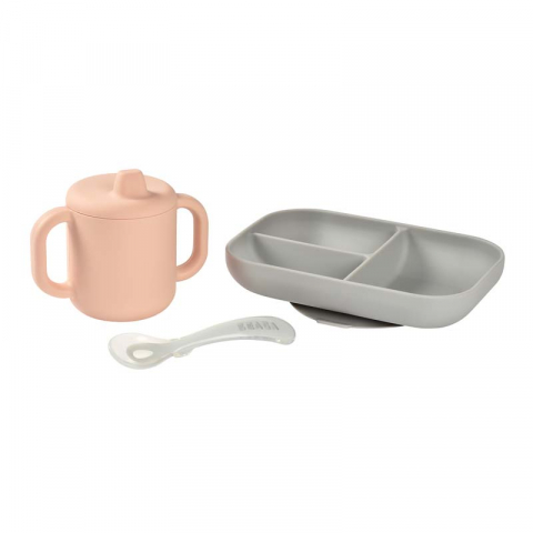 ACCESORII PENTRU MASĂ - Set de masa silicon cu cana Beaba Old Pink