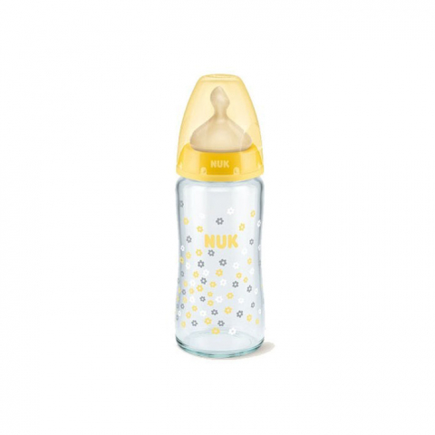 Nuk - Biberon Nuk First Choice Plus Sticla 240 ml Tetina Latex M 0-6 luni Galben