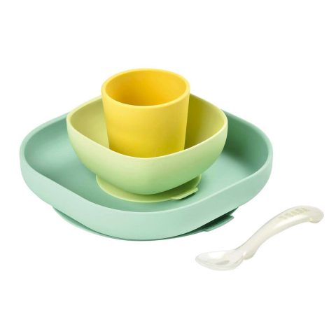 FARFURII SI BOLURI PENTRU BEBELUȘI - Set de masa silicon 4 piese galben