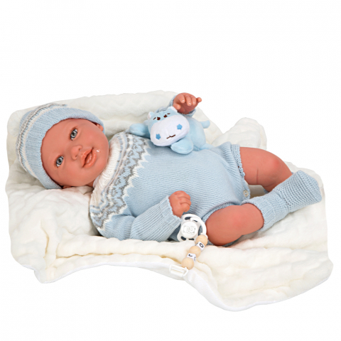 Arias - Papusa Reborn bebelus realist Arias Ibai 45 cm cu patura si animal de plus