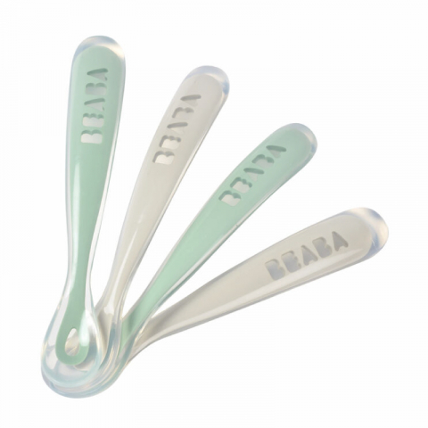 LINGURIȚE ȘI FURCULIȚE - Set 4 lingurite silicon +4 luni Beaba Sage Green