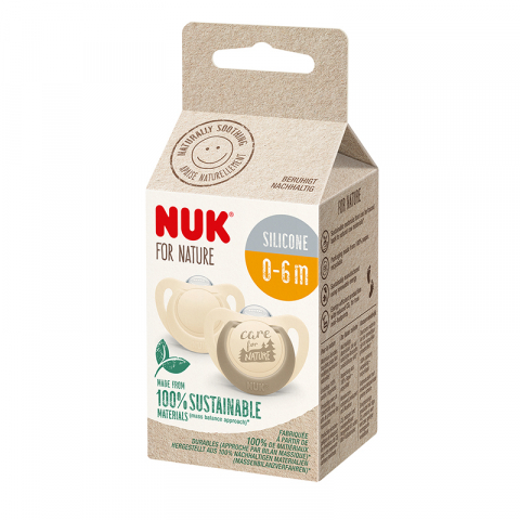 Nuk - Suzeta Nuk for Nature Silicon M1, 0-6 luni, Set 2 Bucati, Crem