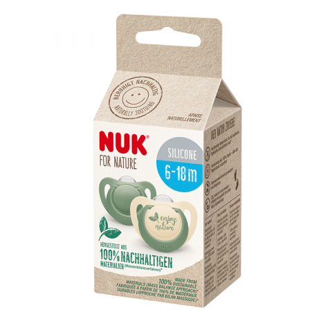 Nuk - Suzeta Nuk for Nature Silicon M2, 6-18 luni, Set 2 Bucati, Verde