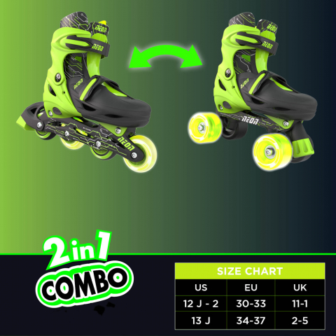 Role 2 in 1 Neon Combo Skates marime 34-37 Green [5]