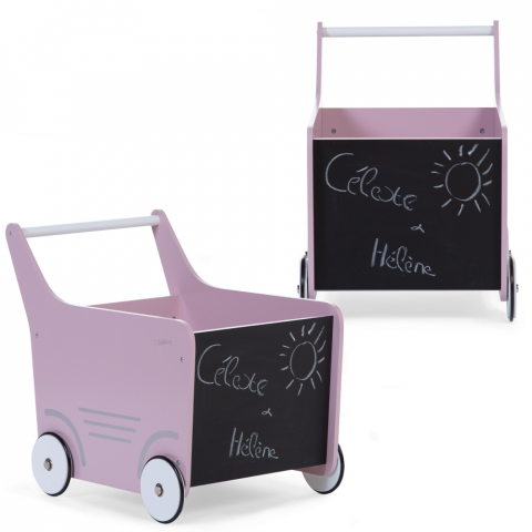 Carucior cu spatiu depozitare si tabla de scris Childhome, Lemn Roz [1]